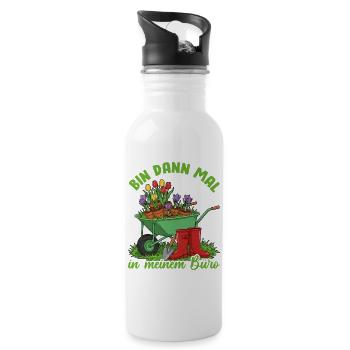 Garten Blumen Frühling Büro Lustiger Spruch - Trinkflasche mit integriertem Trinkhalm - Weiß - Rechts