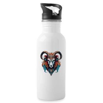 Widder Kopf Bunte Ornamente - Trinkflasche mit integriertem Trinkhalm - Weiß - Rechts