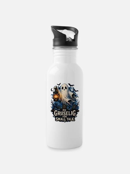 Geist mit Laterne – Gruselige Nacht - Trinkflasche mit integriertem Trinkhalm - Weiß