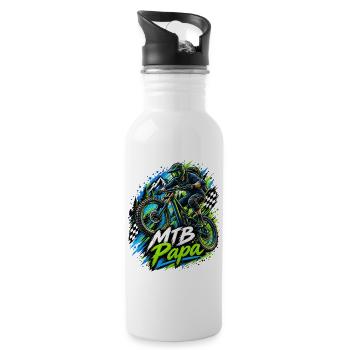 MTB Papa Abenteuerprint Geschenkidee - Trinkflasche mit integriertem Trinkhalm - Weiß - Rechts