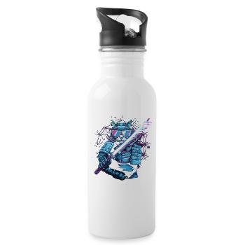  Cyberpunk Samurai Katze Mit Energie Katana - Trinkflasche mit integriertem Trinkhalm - Weiß - Rechts