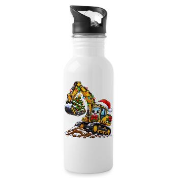 Weihnachtsbagger mit Baumzauber - Trinkflasche mit integriertem Trinkhalm - Weiß - Rechts