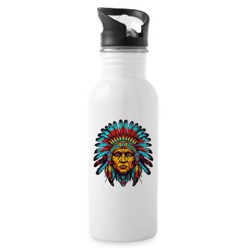 Bunter Indianerhäuptling Kopfschmuck - Trinkflasche mit integriertem Trinkhalm - Weiß - Rechts
