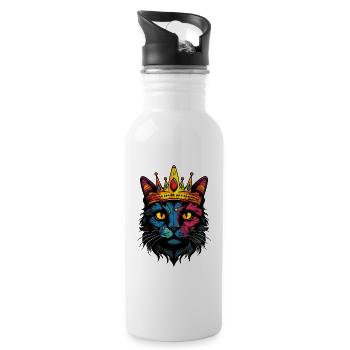 Katzenkönig in Regenbogenfarben - Trinkflasche mit integriertem Trinkhalm - Weiß - Rechts
