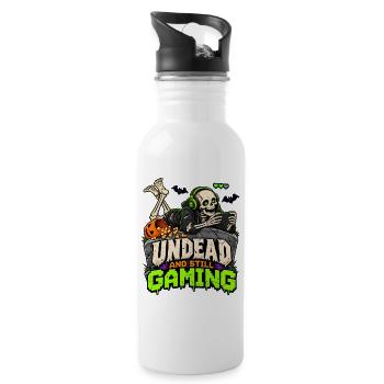 Untot und Gaming: Skeletter mit Headset - Trinkflasche mit integriertem Trinkhalm - Weiß - Rechts