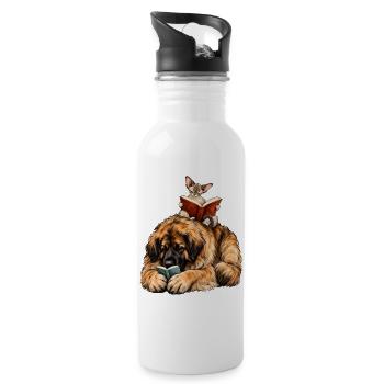 Leonberger & Devon Rex beim Lesen – Bücherfans - Trinkflasche mit integriertem Trinkhalm - Weiß - Rechts