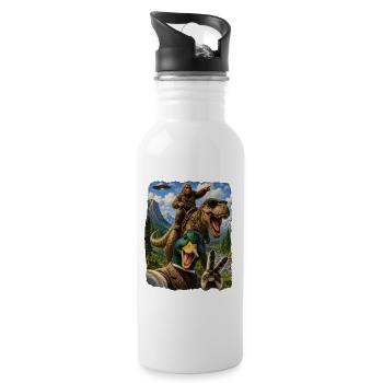 Mallard Duck Selfie Bigfoot T Rex UFO Funny Gifts - Trinkflasche mit integriertem Trinkhalm - Weiß - Rechts