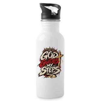 Gott führt meine Schritte - Trinkflasche mit integriertem Trinkhalm - Weiß - Rechts