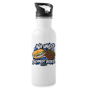 Fischbrötchen & Köfte – Na und? Schmeckt beides. - Trinkflasche mit integriertem Trinkhalm - Weiß - Rechts