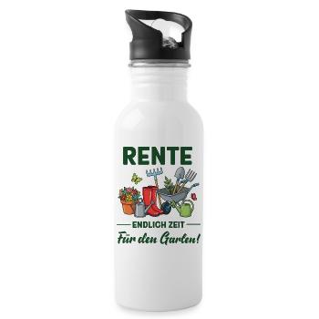 Rente endlich Zeit für den Garten lustige Sprüche - Trinkflasche mit integriertem Trinkhalm - Weiß - Rechts