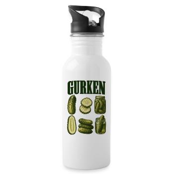 Gurkenkunde - Trinkflasche mit integriertem Trinkhalm - Weiß - Rechts