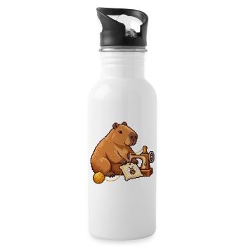 Capybara Pixel Art Designerin – Näherin - Trinkflasche mit integriertem Trinkhalm - Weiß - Rechts
