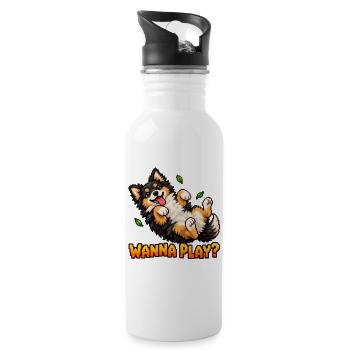 Will to Play Cute Pixel Art Puppy – verspielter Hund - Trinkflasche mit integriertem Trinkhalm - Weiß - Rechts