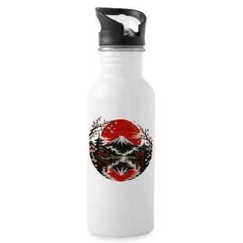 Fuji-Sonnenkreis mit Kirschblüten - Trinkflasche mit integriertem Trinkhalm - Weiß - Rechts