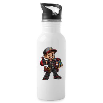 Elektriker Kawaii Style – Süßes Handwerkermotiv - Trinkflasche mit integriertem Trinkhalm - Weiß - Rechts