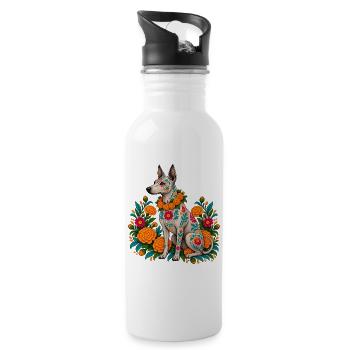 Dia De Los Muertos Hundeskelett Sugarskull - Trinkflasche mit integriertem Trinkhalm - Weiß - Rechts