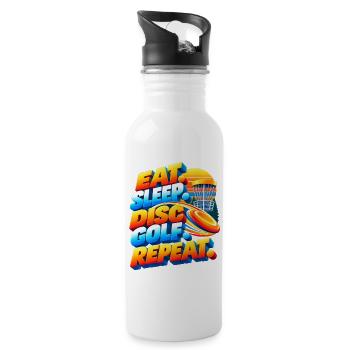 Eat. Sleep. Disc Golf. Repeat. - Trinkflasche mit integriertem Trinkhalm - Weiß - Rechts