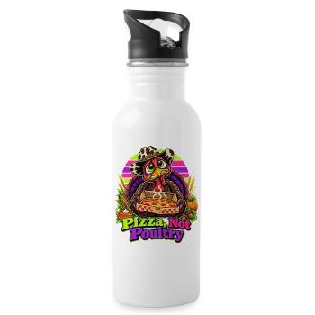 Thanksgiving-Truthahn mit Pizza-Cowboy-Spruch - Trinkflasche mit integriertem Trinkhalm - Weiß - Rechts
