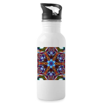 Bunter kaleidoskopische Mandala - Trinkflasche mit integriertem Trinkhalm - Weiß - Rechts