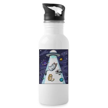 Katze UFO Entführung - Trinkflasche mit integriertem Trinkhalm - Weiß - Rechts