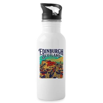 City Vintage Edinburgh Scotland Skyline - Trinkflasche mit integriertem Trinkhalm - Weiß - Rechts