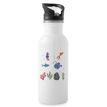 Seepferdchen Unterwasser Kinder Goldfisch Hai - Trinkflasche mit integriertem Trinkhalm - Weiß - Rechts