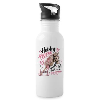 Lustiger Hobbypferdeliebhaber – Kleine Pferde-Große Träume - Trinkflasche mit integriertem Trinkhalm - Weiß - Rechts