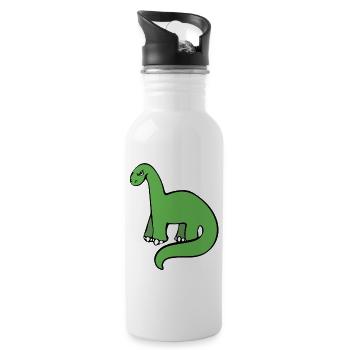 Smaragdgrüner Dino auf Schwarz - Trinkflasche mit integriertem Trinkhalm - Weiß - Rechts