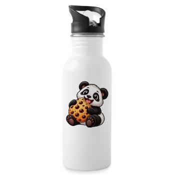 Süßer Panda mit Keksen Cartoon Motiv - Trinkflasche mit integriertem Trinkhalm - Weiß - Rechts