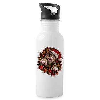 Psycho-Weihnachtskatze – Krallenchaos zu Weihnacht - Trinkflasche mit integriertem Trinkhalm - Weiß - Rechts