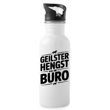 Geiler Hengst im Büro Bürosprüche Mann Lustig Fun - Trinkflasche mit integriertem Trinkhalm - Weiß - Rechts