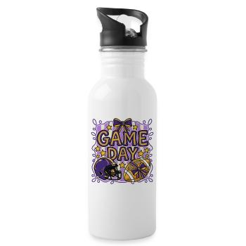 Spieltag – Lila-Gold-Football-Fan-Mama - Trinkflasche mit integriertem Trinkhalm - Weiß - Rechts