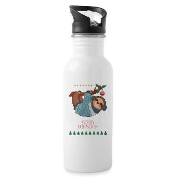 Lustiger Weihnachtslemur, der am Ast hängt - Trinkflasche mit integriertem Trinkhalm - Weiß - Rechts