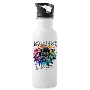 Schwarze Vogelspinne Flüsterer - Trinkflasche mit integriertem Trinkhalm - Weiß - Rechts