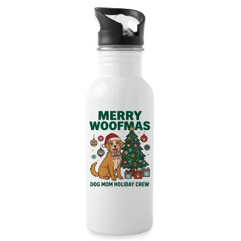 Fröhliche Woofmas Hundemama-Weihnachtscrew - Trinkflasche mit integriertem Trinkhalm - Weiß - Rechts