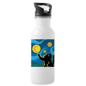 Schwarze Katze Sternennacht - Trinkflasche mit integriertem Trinkhalm - Weiß - Rechts