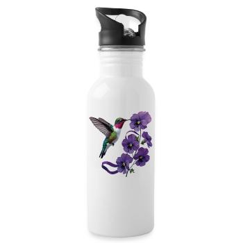 Kolibri-Purpurblumen und Bandstütze - Trinkflasche mit integriertem Trinkhalm - Weiß - Rechts