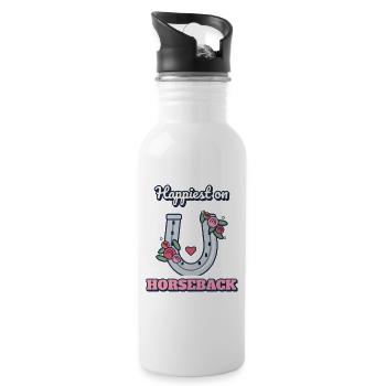 Am glücklichsten zu Pferd - Trinkflasche mit integriertem Trinkhalm - Weiß - Rechts