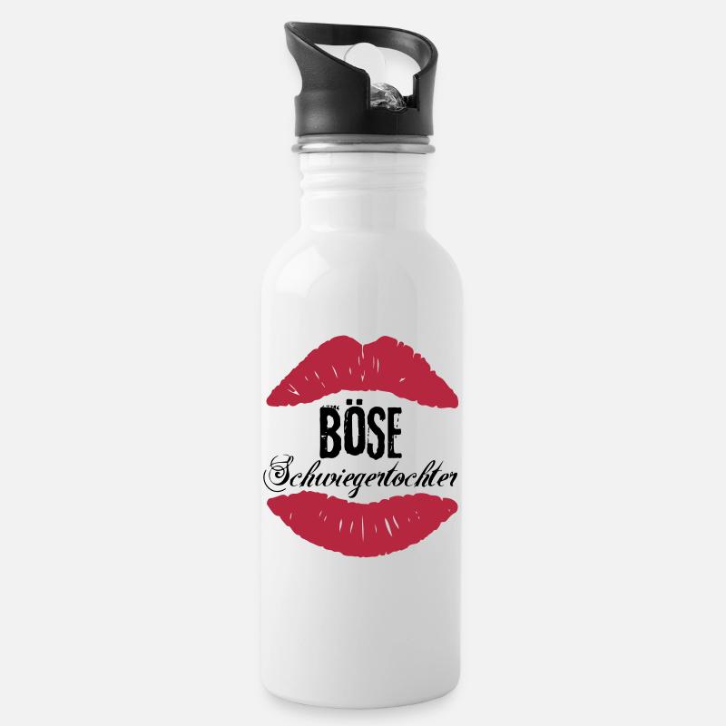 Böse Schwiegertochter - Trinkflasche mit integriertem Trinkhalm - Weiß