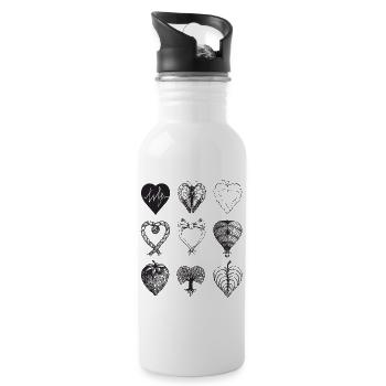 Heart shaped drawings (Black) - Water bottle with straw - white - Right