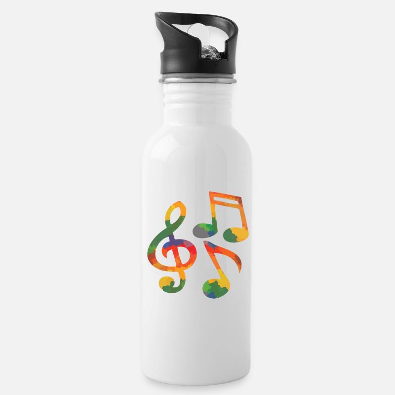 Notes de musique colorées - Gourde avec paille intégrée - blanc