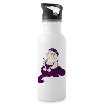 Knitting Sheep - Knitting Sheep - Water bottle with straw - white - Right