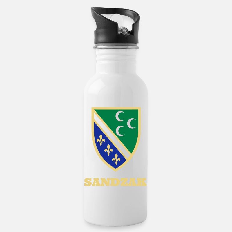 wappen_sandzak - Trinkflasche mit integriertem Trinkhalm - Weiß
