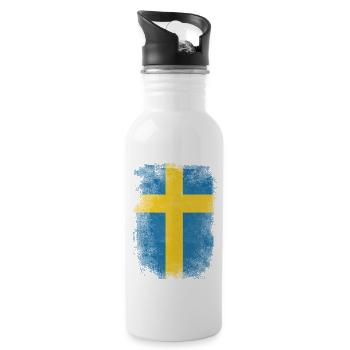 Schweden-Flagge Proud Swedish Vintage Distressed Hemd - Trinkflasche mit integriertem Trinkhalm - Weiß - Rechts