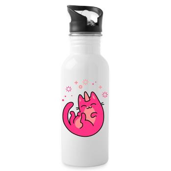 Einhorn Katze - Trinkflasche mit integriertem Trinkhalm - Weiß - Rechts