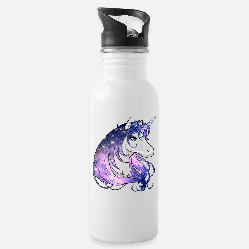 Einhorn - Trinkflasche mit integriertem Trinkhalm - Weiß