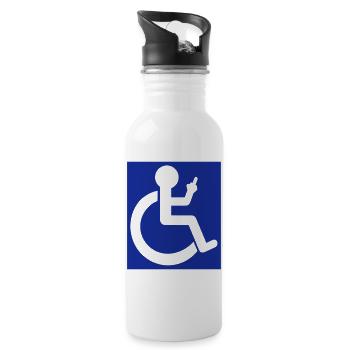 Wheelchair symbol with middle finger # - Water bottle with straw - white - Right