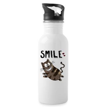 Smile Grinsekatze - Katze - Katzen - Herz - Cat - Trinkflasche mit integriertem Trinkhalm - Weiß - Rechts