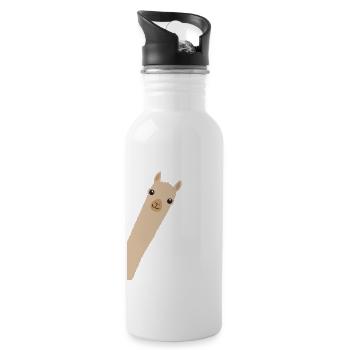 Alpaca Lama Gift Smile Hello - Water bottle with straw - white - Right