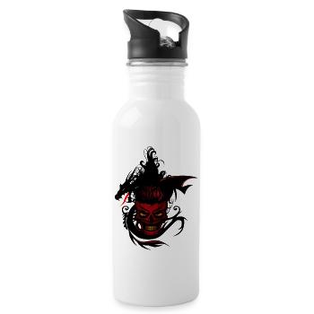 chinese tribal dragon head fantasy skull - Water bottle with straw - white - Right